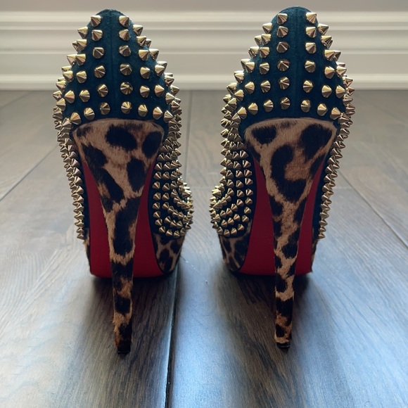 Christian Louboutin Leopard and Black Studded Heels - Picture 4 of 13